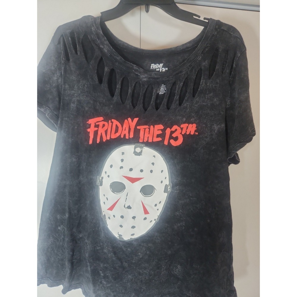 FRIDAY THE 13TH JASON MASK CUTOUT HOLES IN COLLAR GRAY SIZE 2 WOMENS Black/gray